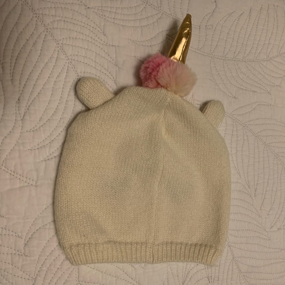 Adorable Infant/Newborn/Baby Winter Unicorn Hat/Beanie Cream, Pink Embroidery - Picture 4 of 4